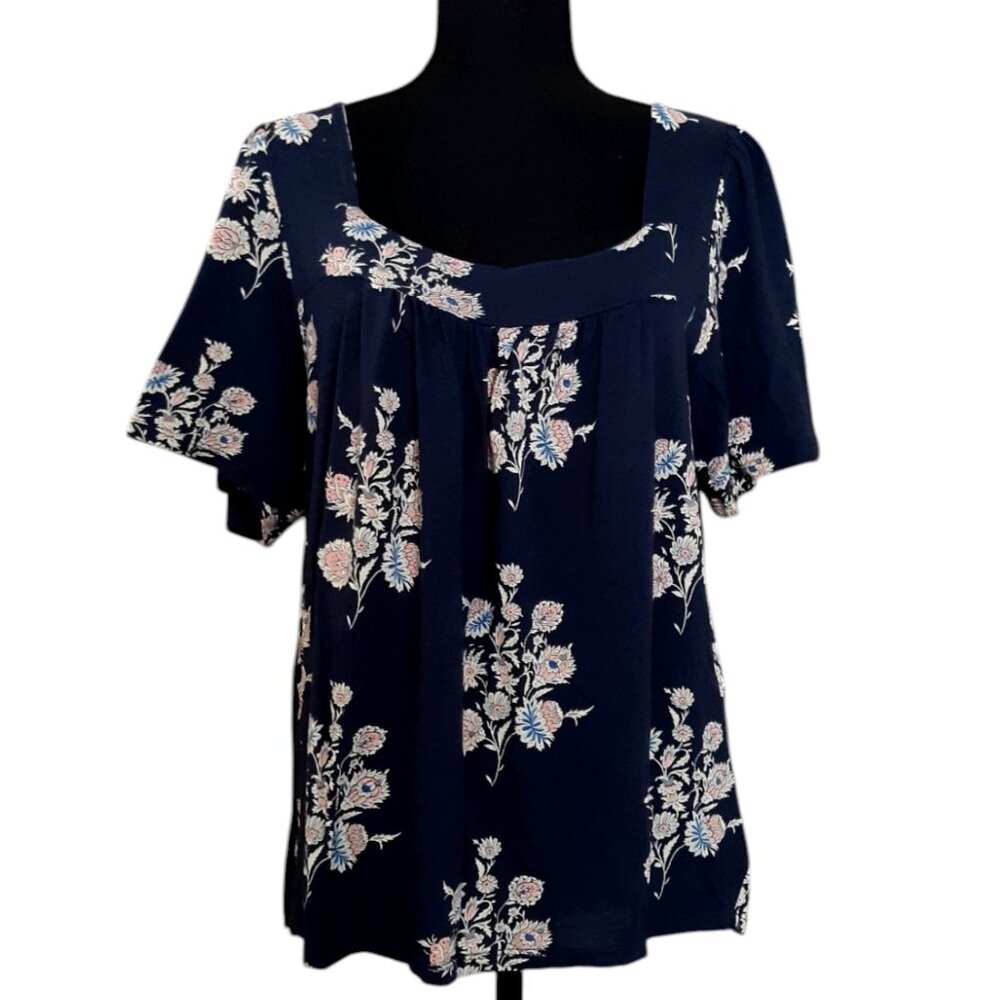Lucky Brand Blouse Short Sleeve Floral Stretch Large